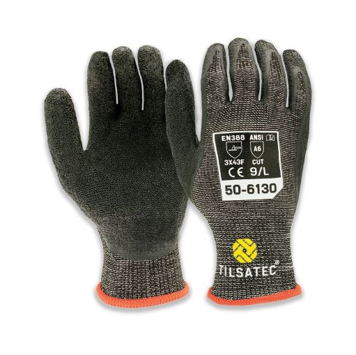 Tilsatec Black, Grey HPPE, Polyamide, Polyethylene Terephthalate, Spandex, Steel Glove, Size 8, Latex Coating