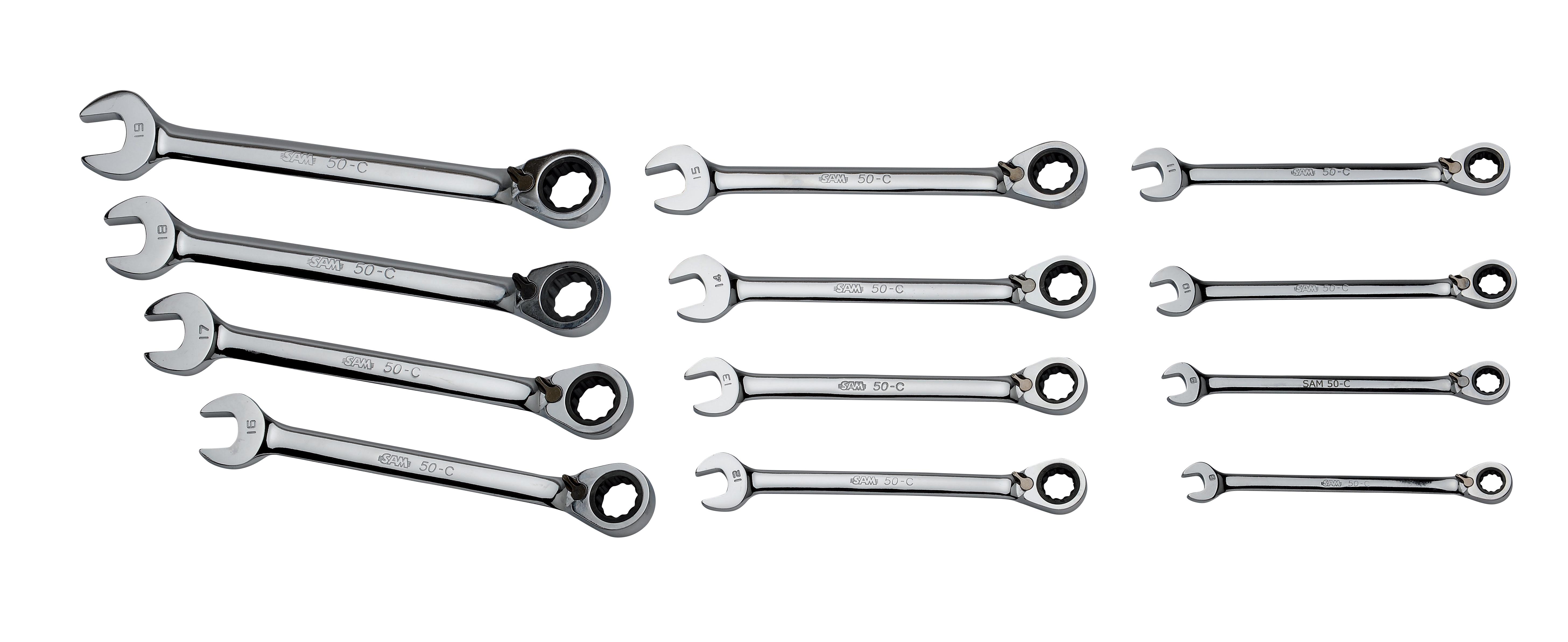 SAM 11-Piece Combination Ratchet Spanner Set, 8 To 19 mm, Chrome Vanadium Steel