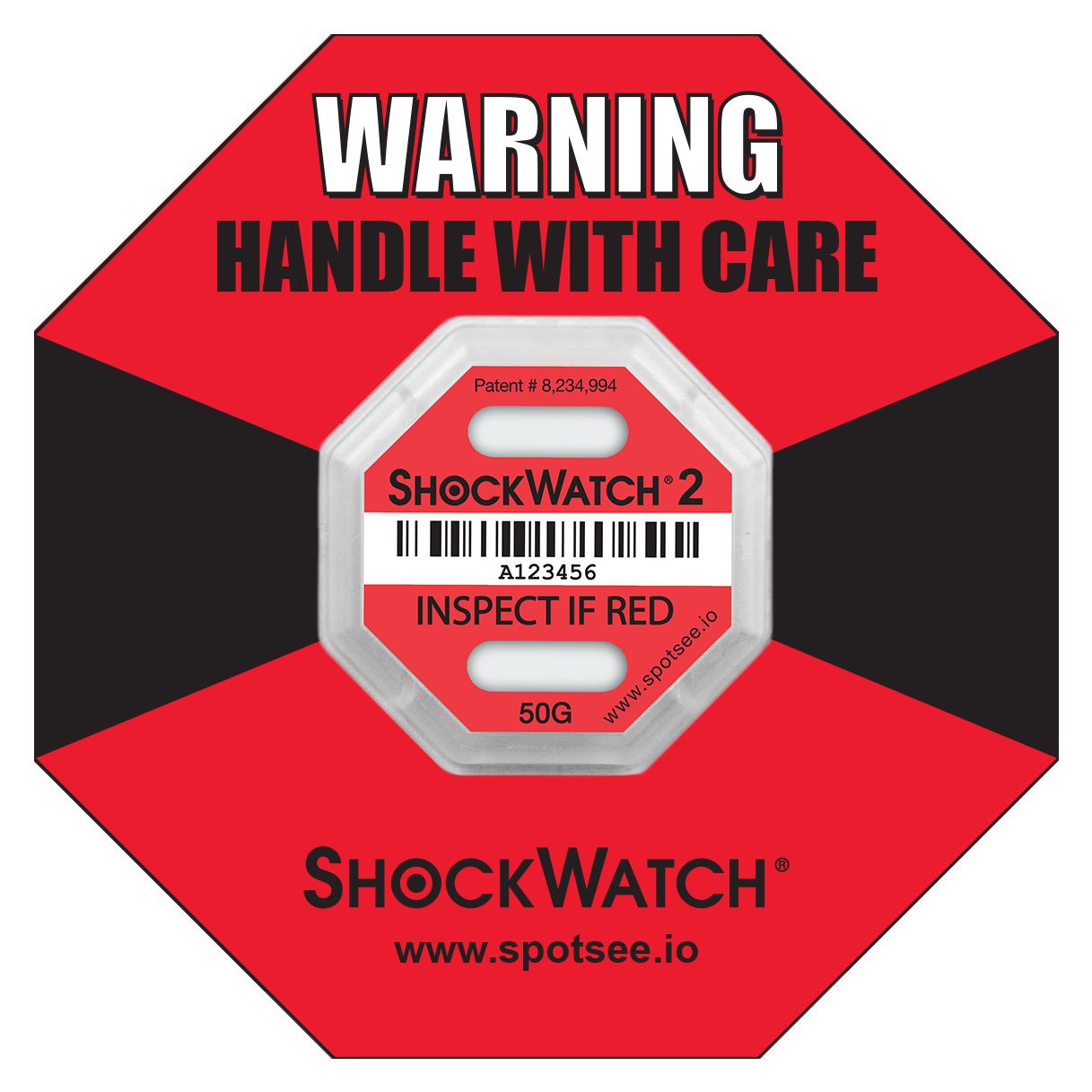 SpotSee Shock Label ShockWatch2 6.35 mm x 42.93mm, 10 Per Pack