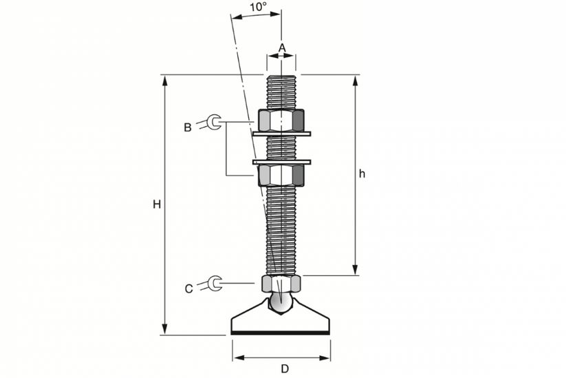 50002 Serious 12 mm Adjustable Foot 10 ° Tilt Angle