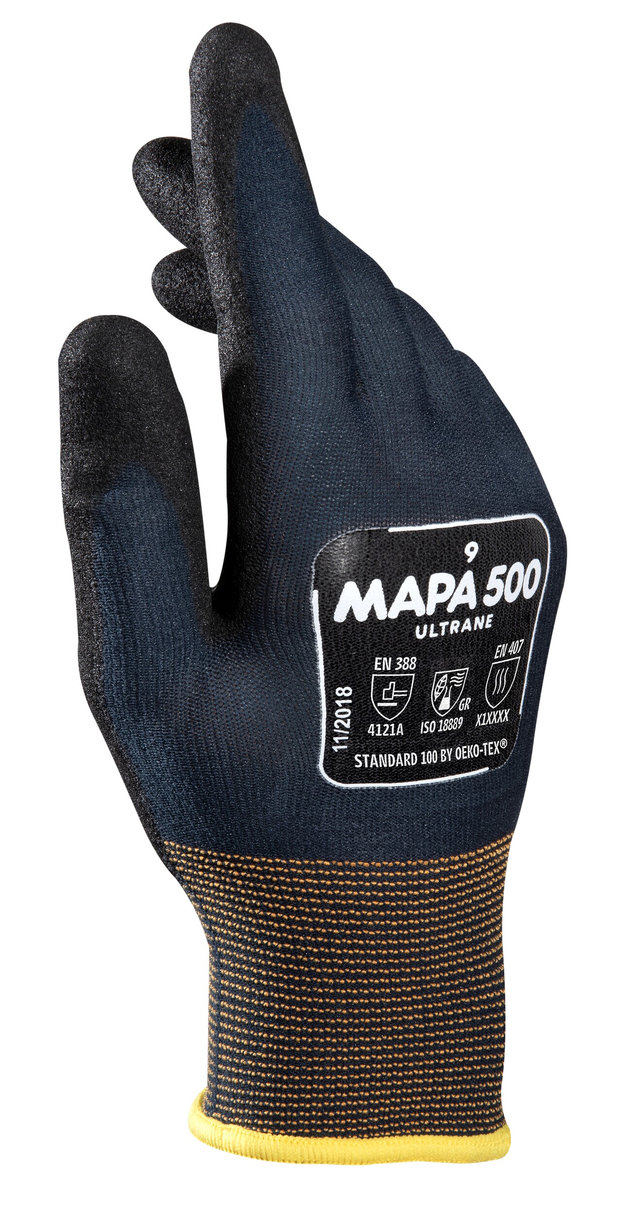 Mapa 500 Black Nitrile Work Gloves, Size 9, Nitrile Coating