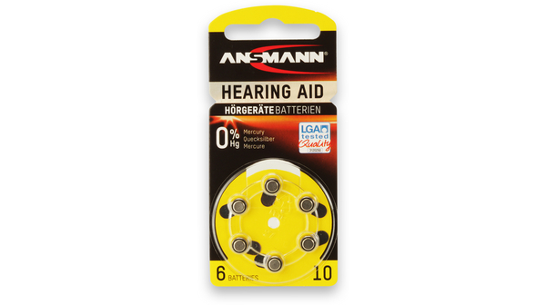 Ansmann A10 Button Battery, 1.45 V, 5.8 mm Diameter, 6 Pack