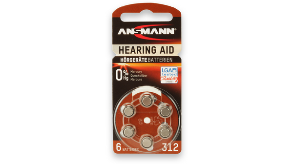 Ansmann A13 Button Battery, 1.45 V, 7.9 mm Diameter, 6 Pack