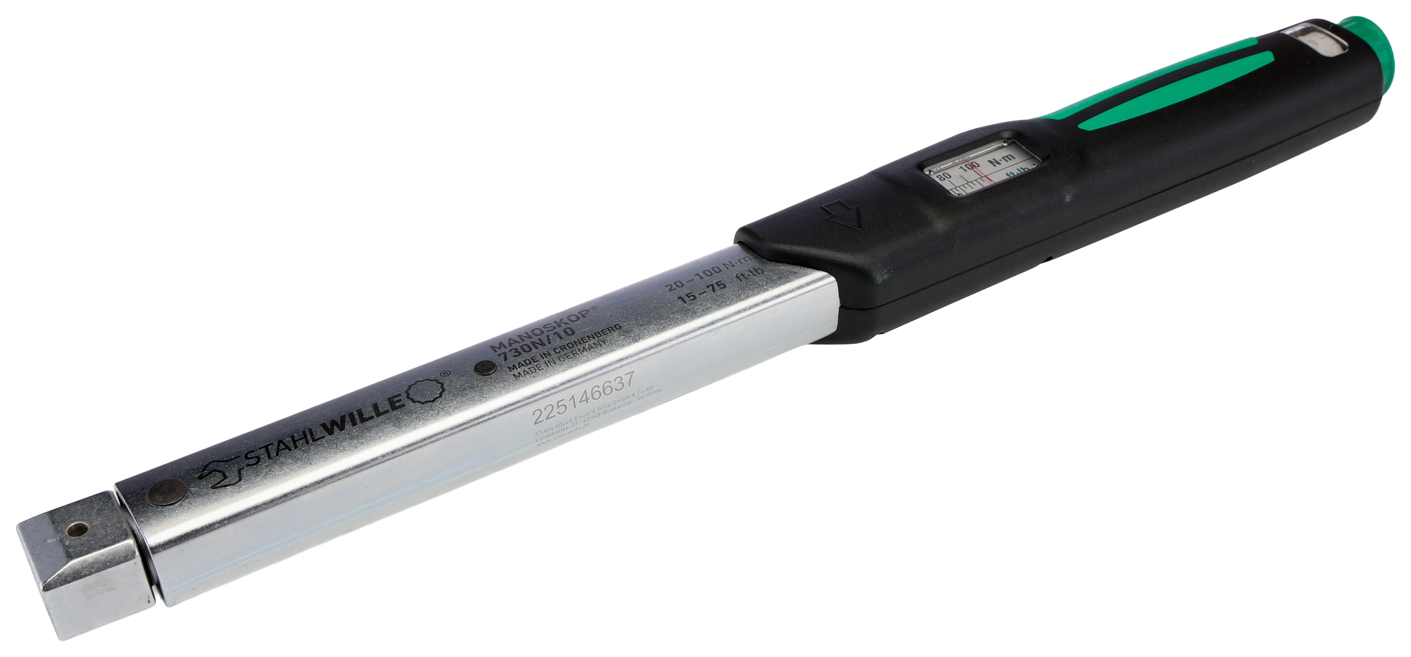 50181010 STAHLWILLE 730N Click Torque Wrench, 20 To 100 Nm, 28 mm Drive, Hex Drive, 386mm Overall