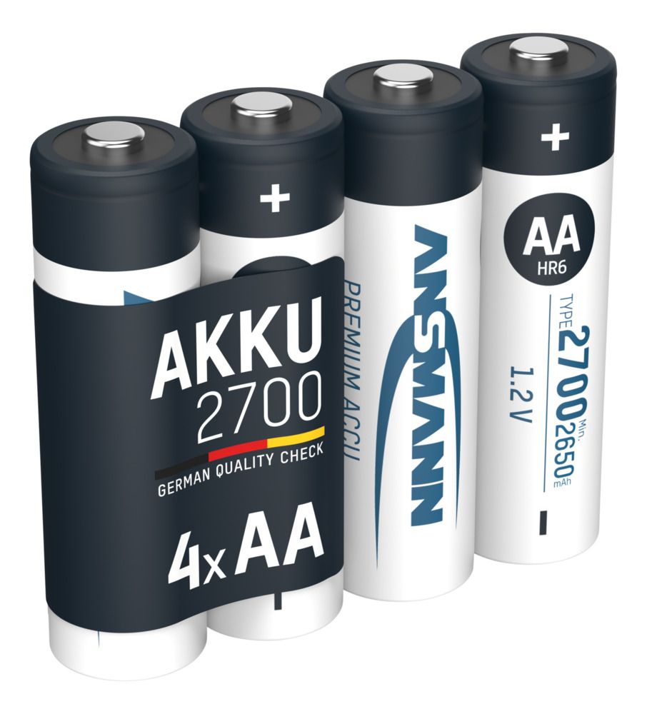 Ansmann AA Nickel Metal Hydride Rechargeable AA Battery, 2.7 Ah, 1.2 V - Pack of 4