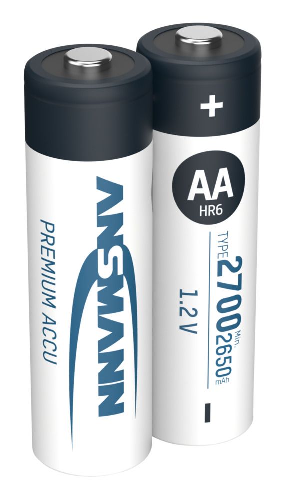 Ansmann AA Nickel Metal Hydride Rechargeable AA Battery, 2.7 Ah, 1.2 V - Pack of 2