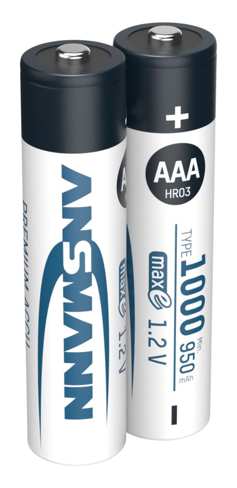 5030892 Ansmann Nickel Metal Hydride Rechargeable AAA Battery, 1 Ah, 1.2 V