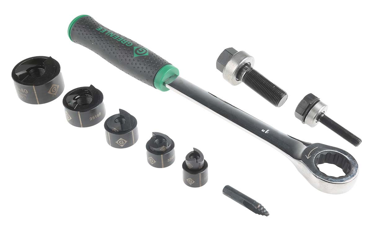 Greenlee , 10 Piece Punch & Die Set, ISO 16/20/25/32/40, kit contents: Draw Studs For Manual Operation 19.0 x 55 mm,
