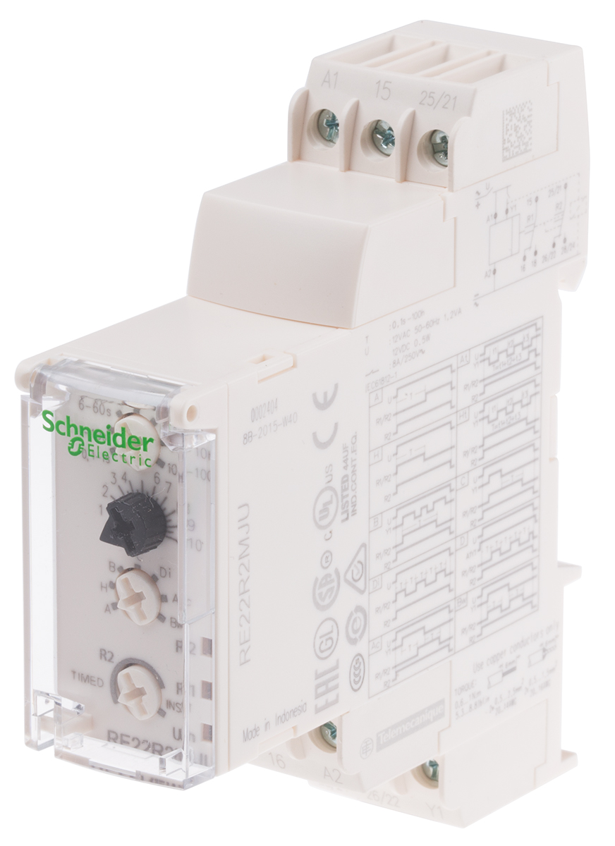 Schneider Electric Multi Function Multi Function Timer Relay, Screw, 0.1 s → 100 h, DPDT, 4 Contacts, DPCO