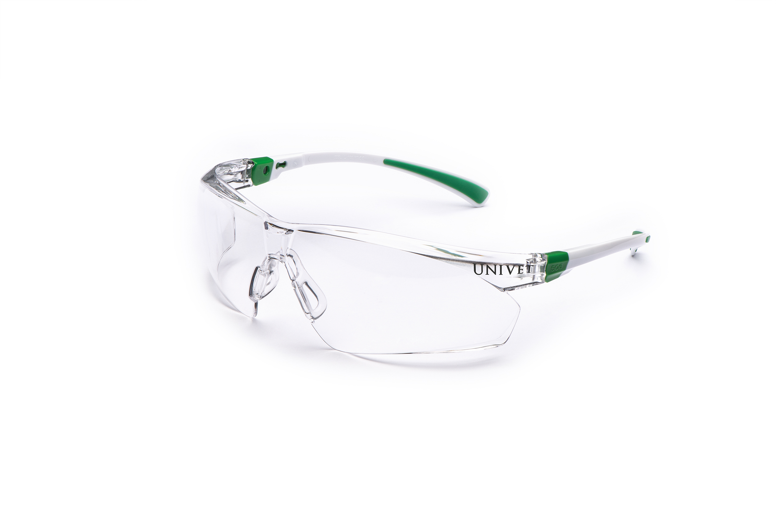 Univet 506U Safety Glasses, Anti-Scratch, Anti-Fog Coating, Clear, Black, Green Polycarbonate Lens, Polycarbonate