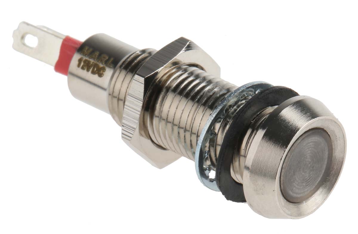 Marl 508 Series Panel Mount LED Indicator, Green Panel Mount Indicator, Solder Tab Termination 12V dc 20 mA, IP67, 8.1