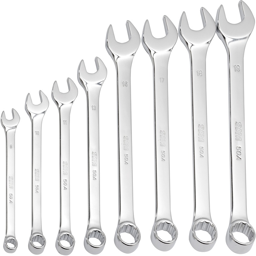 SAM 9-Piece Combination Spanner Set, 8 To 19 mm, Chrome Vanadium Steel