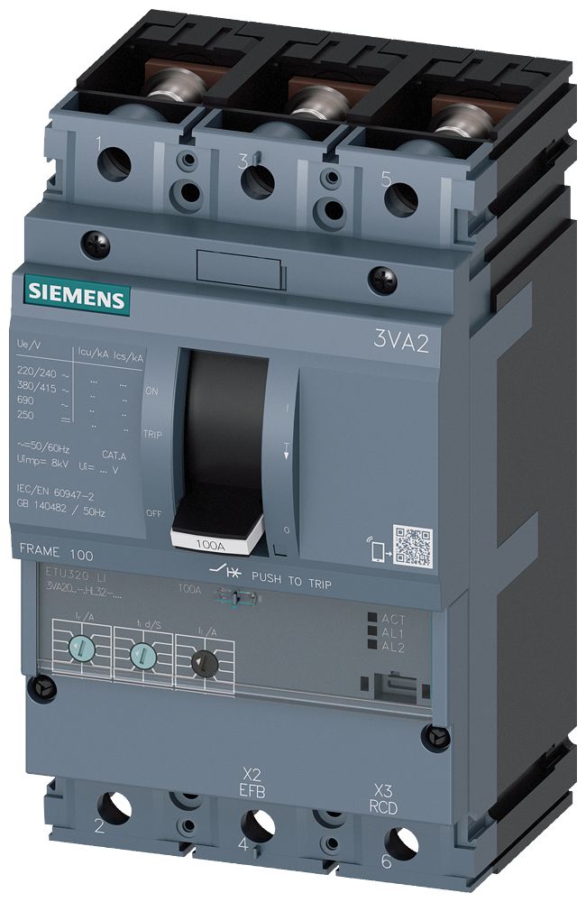 Siemens, SENTRON Circuit breaker 3P 100A, DIN Rail Mount