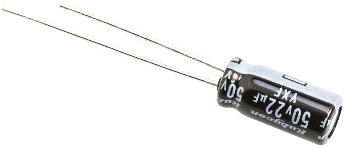Rubycon 22 μF Capacitor 50V dc, Radial, Through Hole - 50YXF22M5X11 Radial Lead