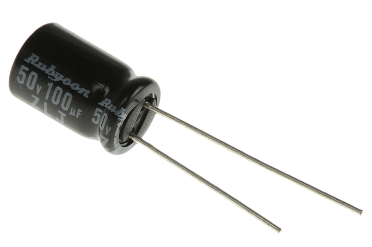 Rubycon 100 μF Capacitor 50V dc, Through Hole - 50ZLJ100M8X11.5 PC Pin