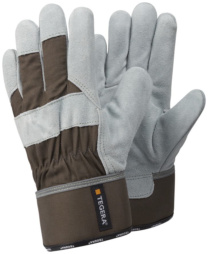 Tegera TEGERA Grey, White Leather Work Gloves, Size 10