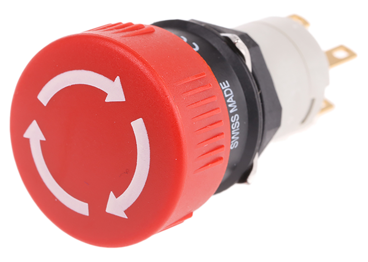 EAO 51-253 Series Maintained Emergency Stop Push Button, Panel Mount, 16 mm Cutout, SPDT, IP65