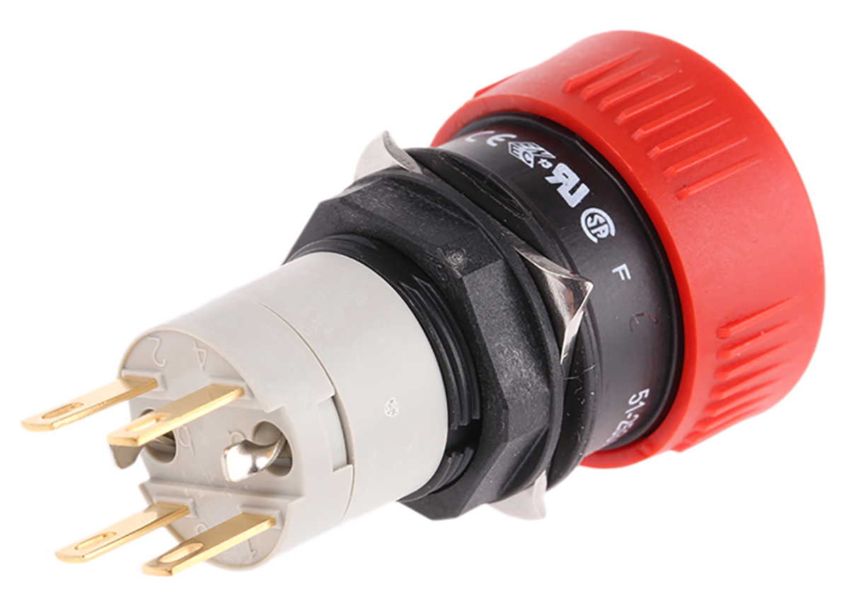 51-253022 EAO 51-253 Series Maintained Emergency Stop Push Button, Panel Mount, 16 mm Cutout, SPDT, IP65