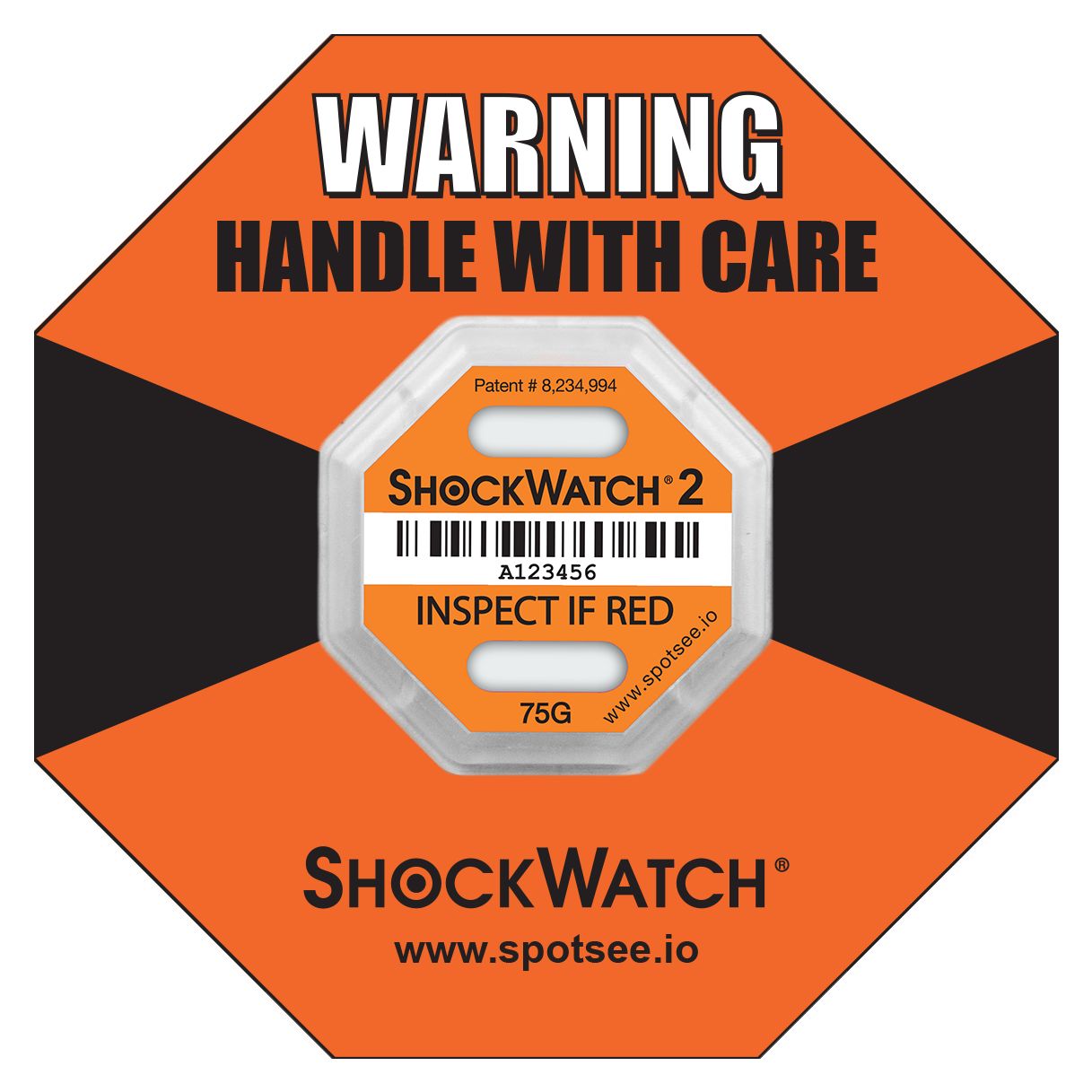 SpotSee Shock Label ShockWatch2 6.35 mm x 42.93mm, 10 Per Pack