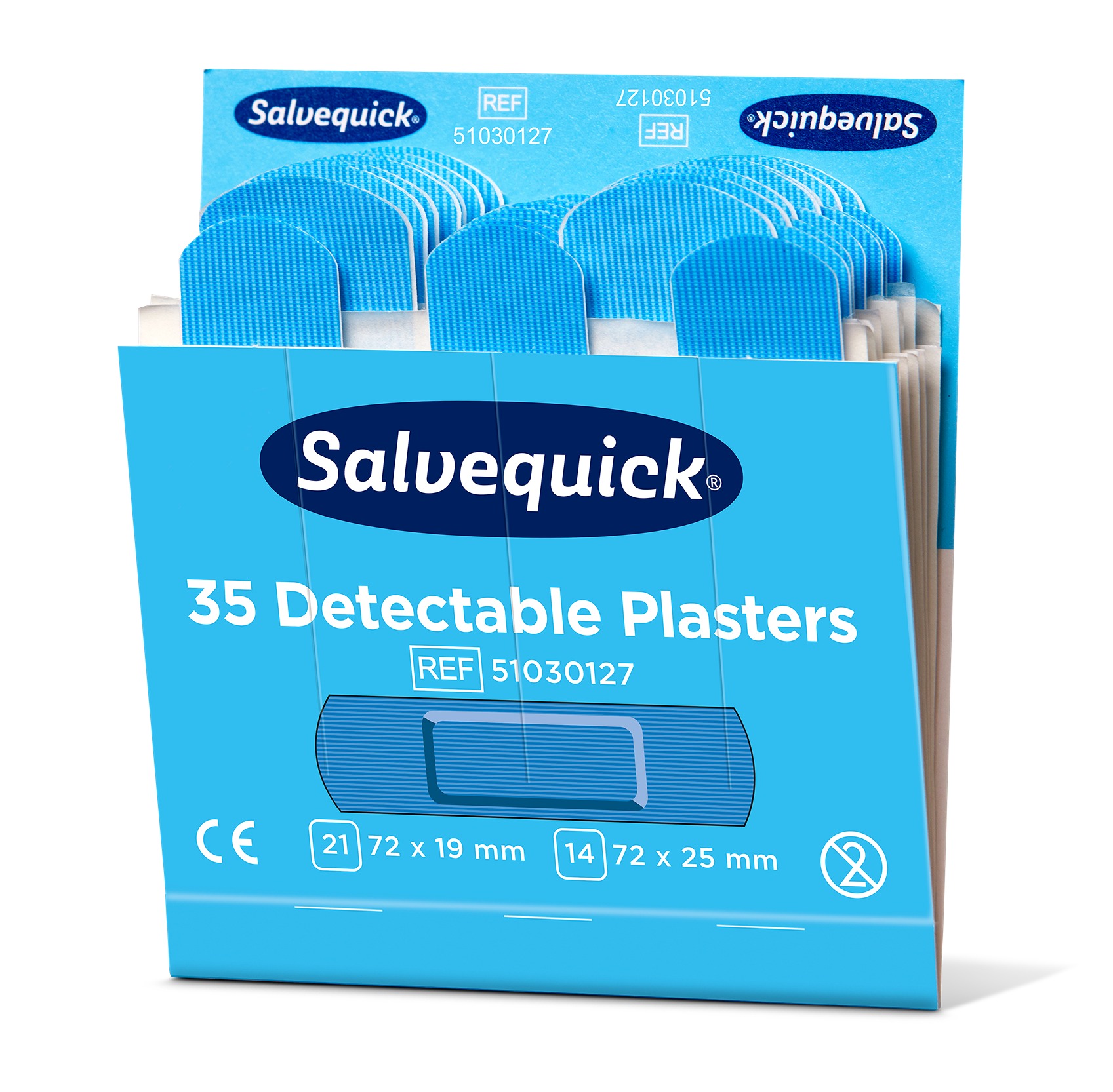 Cederroth Plastic Blue Detectable Plaster First Aid Bandages Plaster Dispenser, 70 Per Pack Per Package 72 mm