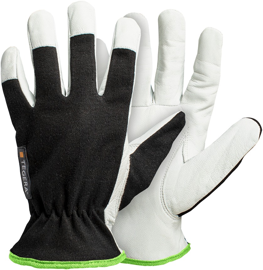 Tegera TEGERA Black, White Leather Work Gloves, Size 11