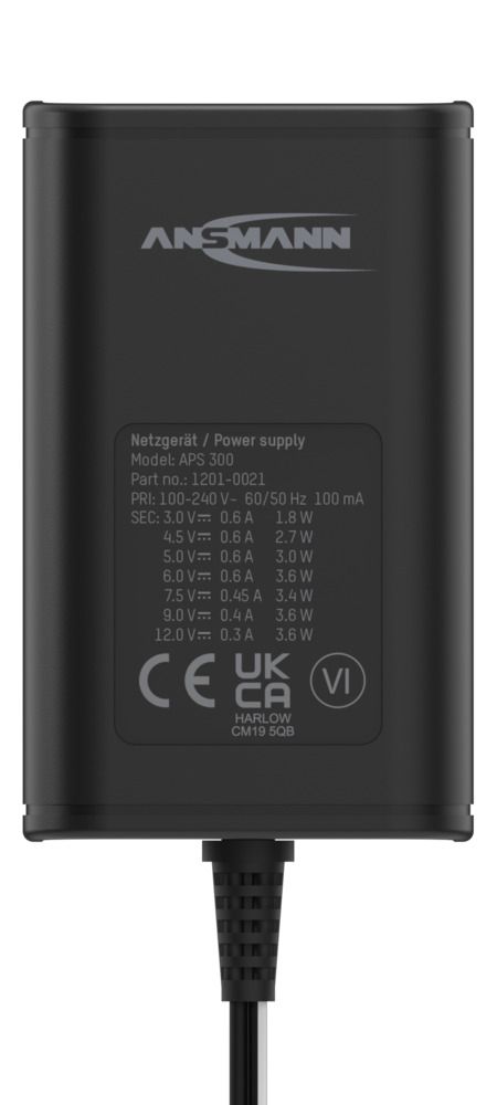5111233 Ansmann 3.6 W AC/DC Adapter AC/DC Adapter Type C 3V dc Output, 600 mA