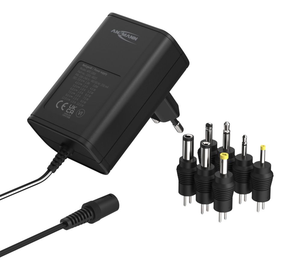 Ansmann 12 W AC/DC Adapter AC/DC Adapter Type C 12V dc, 3 V dc, 4.5 V dc, 5 V dc, 6 V dc, 7.5 V dc, 9 V dc Output, 1 A