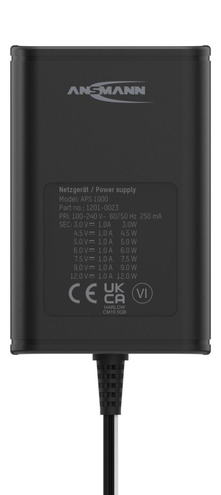 5111243 Ansmann 12 W AC/DC Adapter AC/DC Adapter Type C 12V dc, 3 V dc, 4.5 V dc, 5 V dc, 6 V dc, 7.5 V dc, 9 V dc Output, 1 A