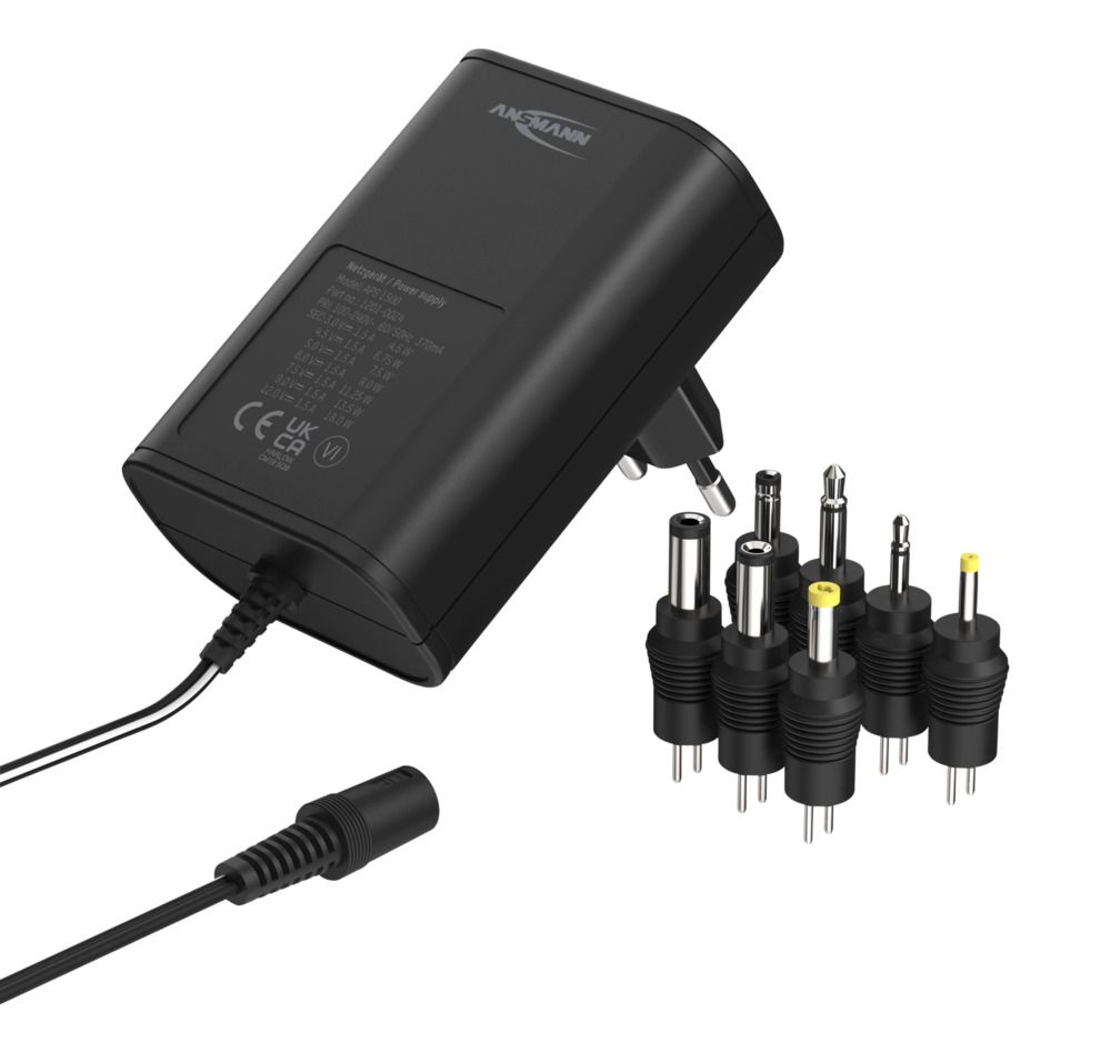 Ansmann 18 W AC/DC Adapter AC/DC Adapter Type C 12V dc, 3 V dc, 4.5 V dc, 5 V dc, 6 V dc, 7.5 V dc, 9 V dc Output, 1.5 A