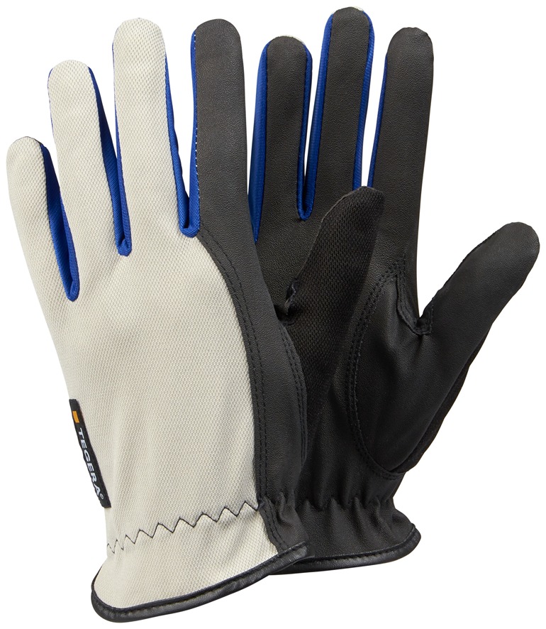 Tegera 5114 Black, Blue, Grey Synthetic Leather Work Gloves, Size 6