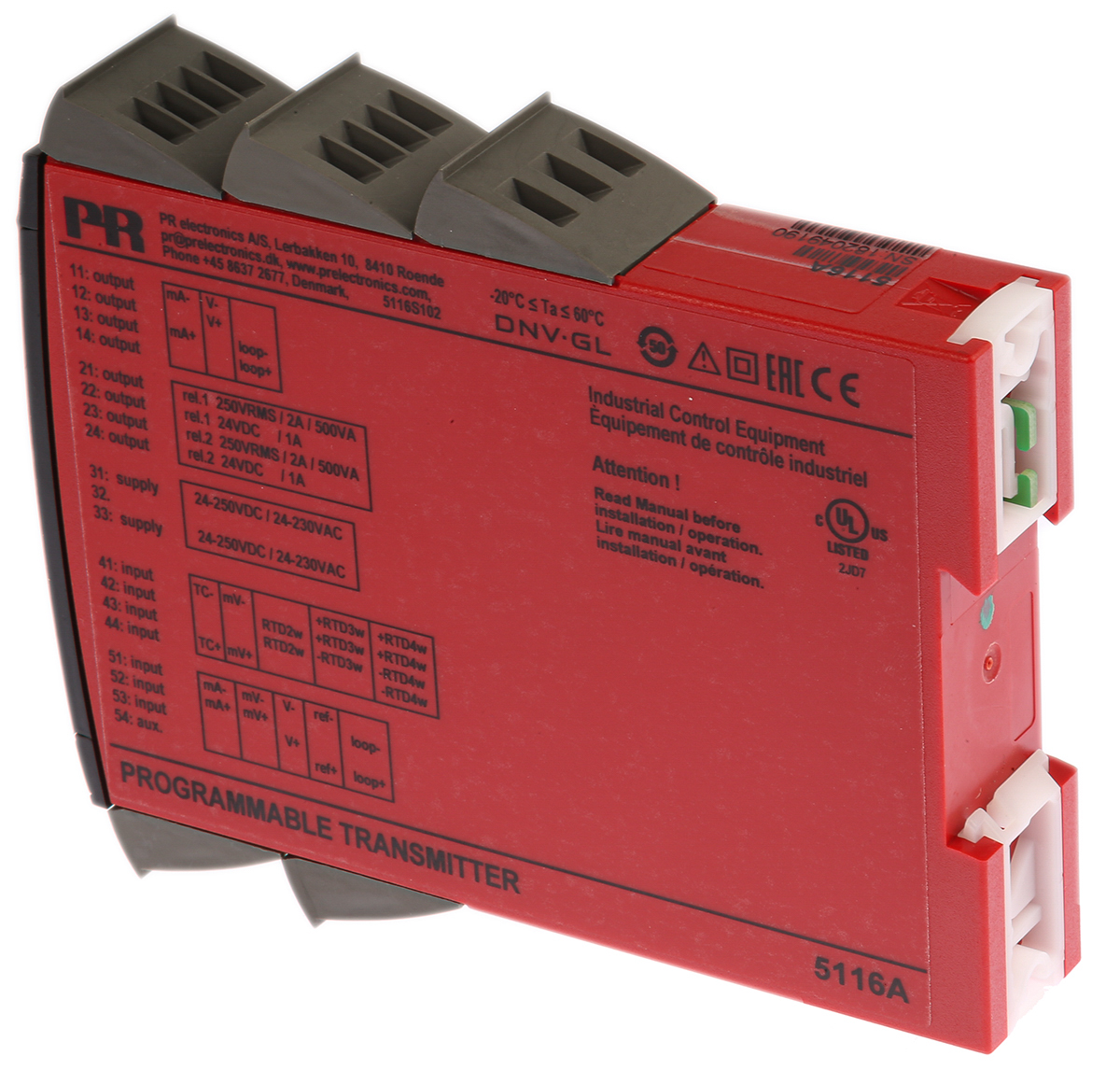 5116a PR Electronics 5 Series Signal Conditioner, Voltage Input, Current Output, 21.6V, 253 V Supply