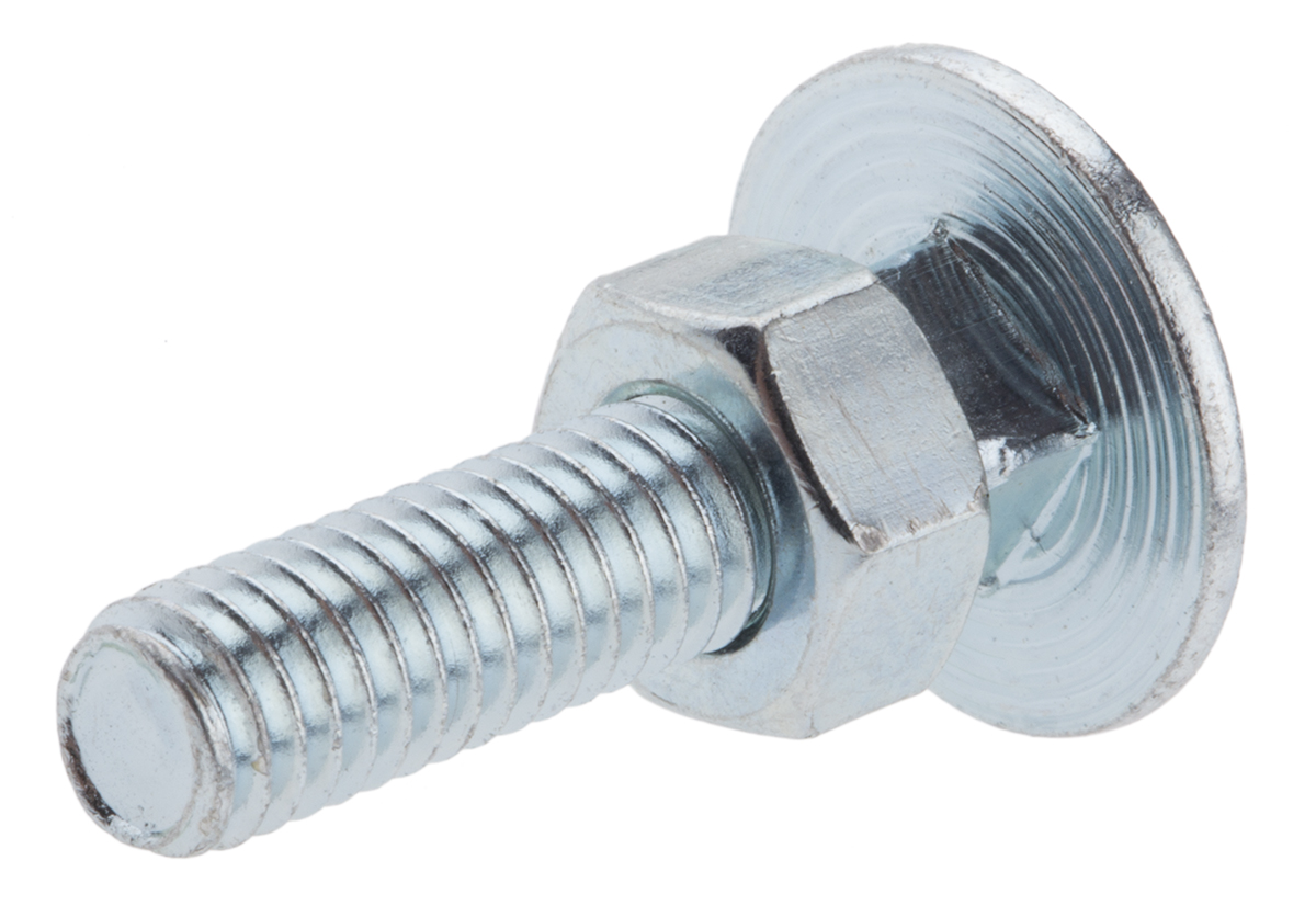 RS PRO Bright Zinc Steel Coach Bolt, Metric x 25 mm x 100 mm