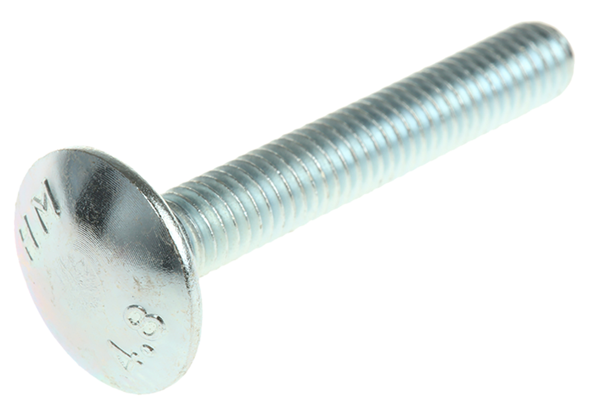 RS PRO Bright Zinc Steel Coach Bolt, Metric x 40 mm x 100 mm