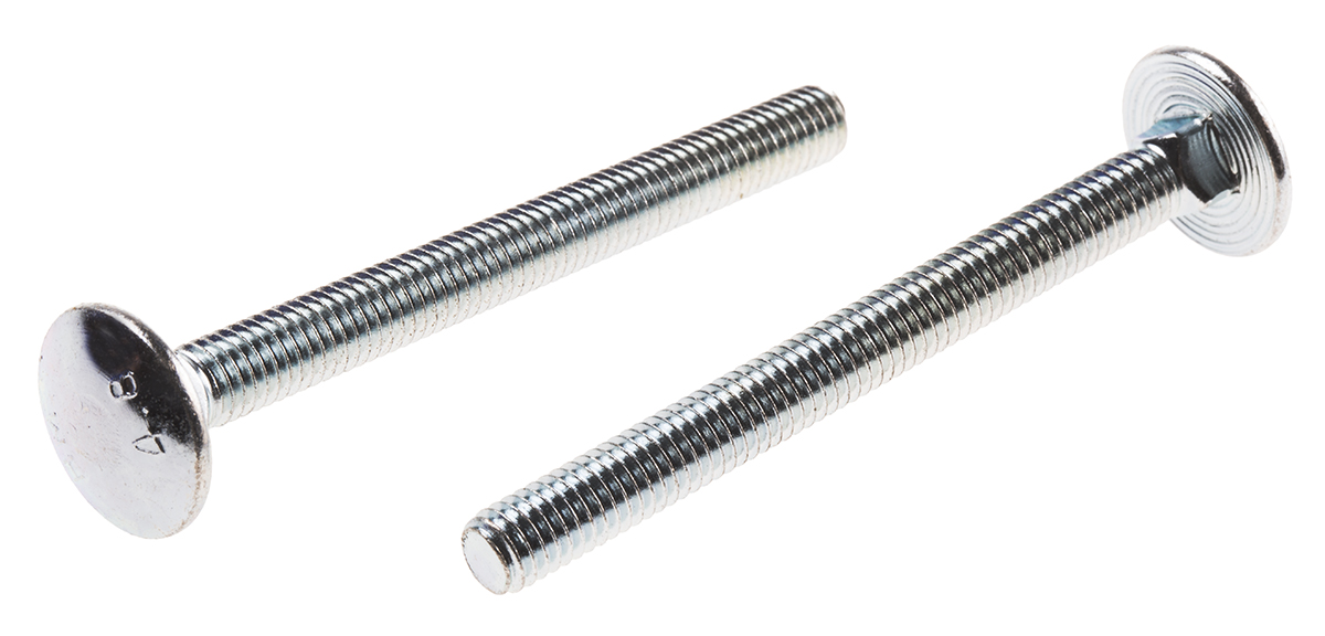 RS PRO Bright Zinc Steel Coach Bolt, Metric x 65 mm x 100 mm