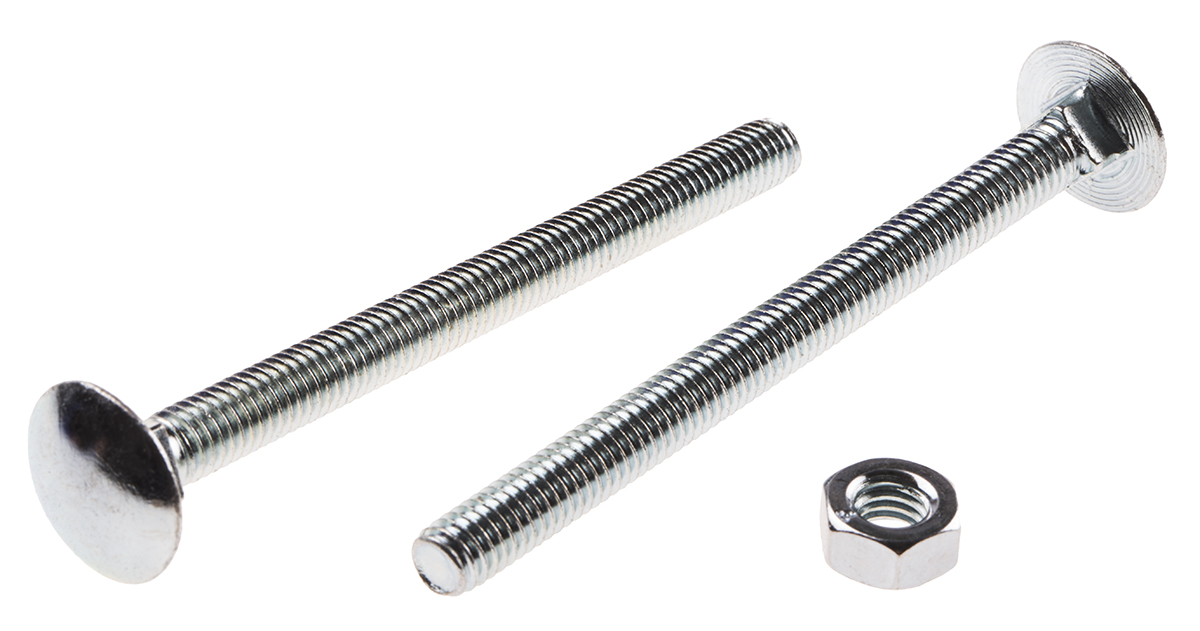 RS PRO Bright Zinc Steel Coach Bolt, Metric x 75 mm x 100 mm
