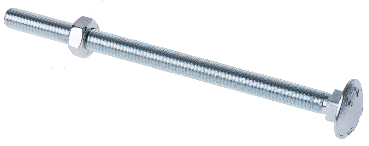 RS PRO Bright Zinc Steel Coach Bolt, Metric x 100 mm x 100 mm