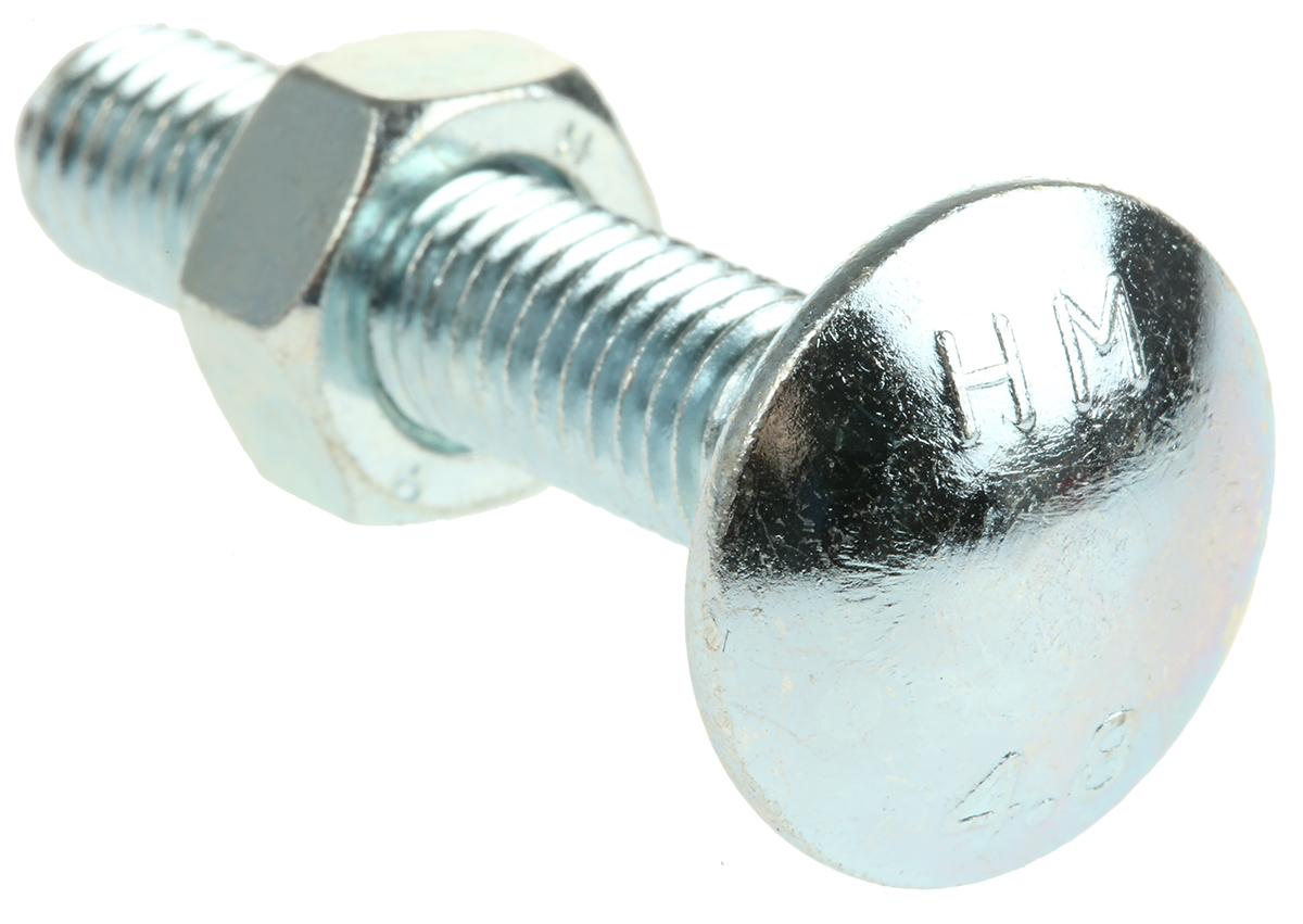 RS PRO Bright Zinc Steel Coach Bolt, Metric x 75 mm x 100 mm