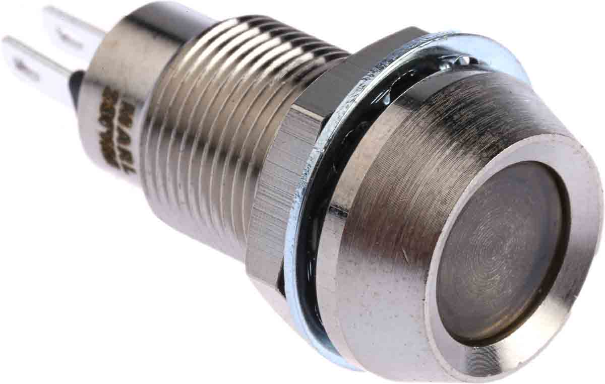 Marl 512 Series Panel Mount LED Indicator, Green Panel Mount Indicator, Solder Tab Termination 230V dc 4 mA, IP67, 12.7