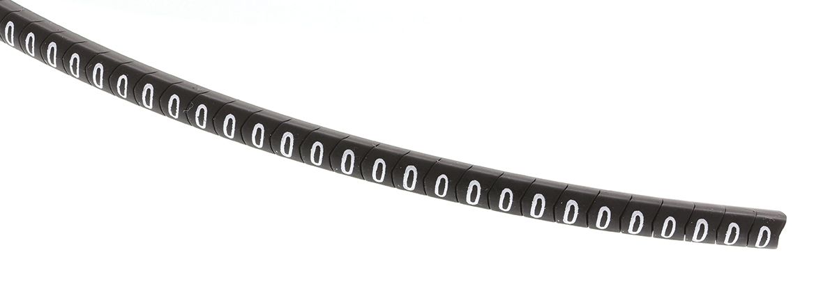 HellermannTyton Helagrip Slide-On Cable Marker, White, Pre-printed "0", 5 mm Cable Black, 2 mm Cable, 515-03945 HGDC2-5