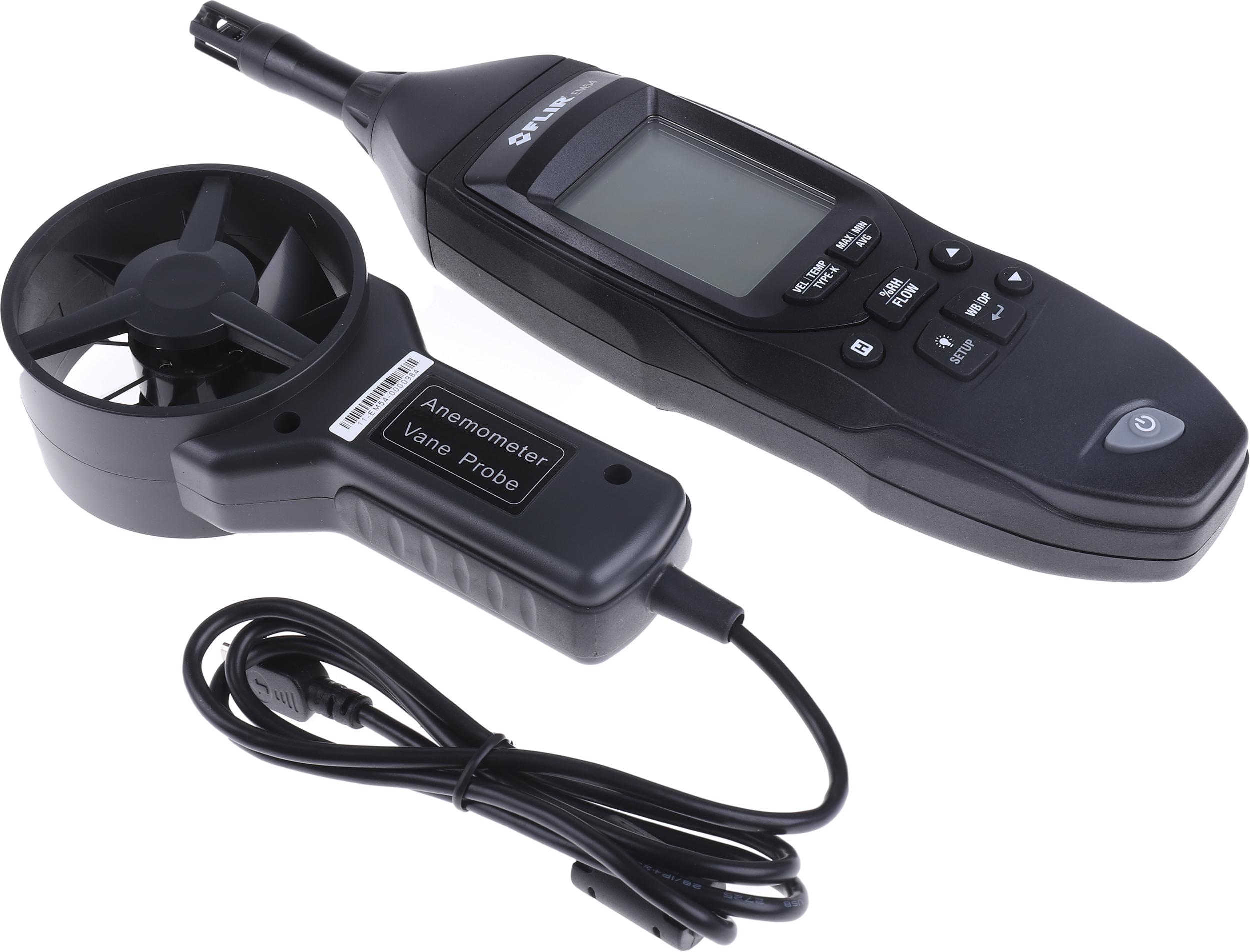 em54 FLIR EM54 Vane Anemometer, 30m/s Max, Measures Air Flow, Air Temperature, Air Velocity, Dew Point, Relative Humidity