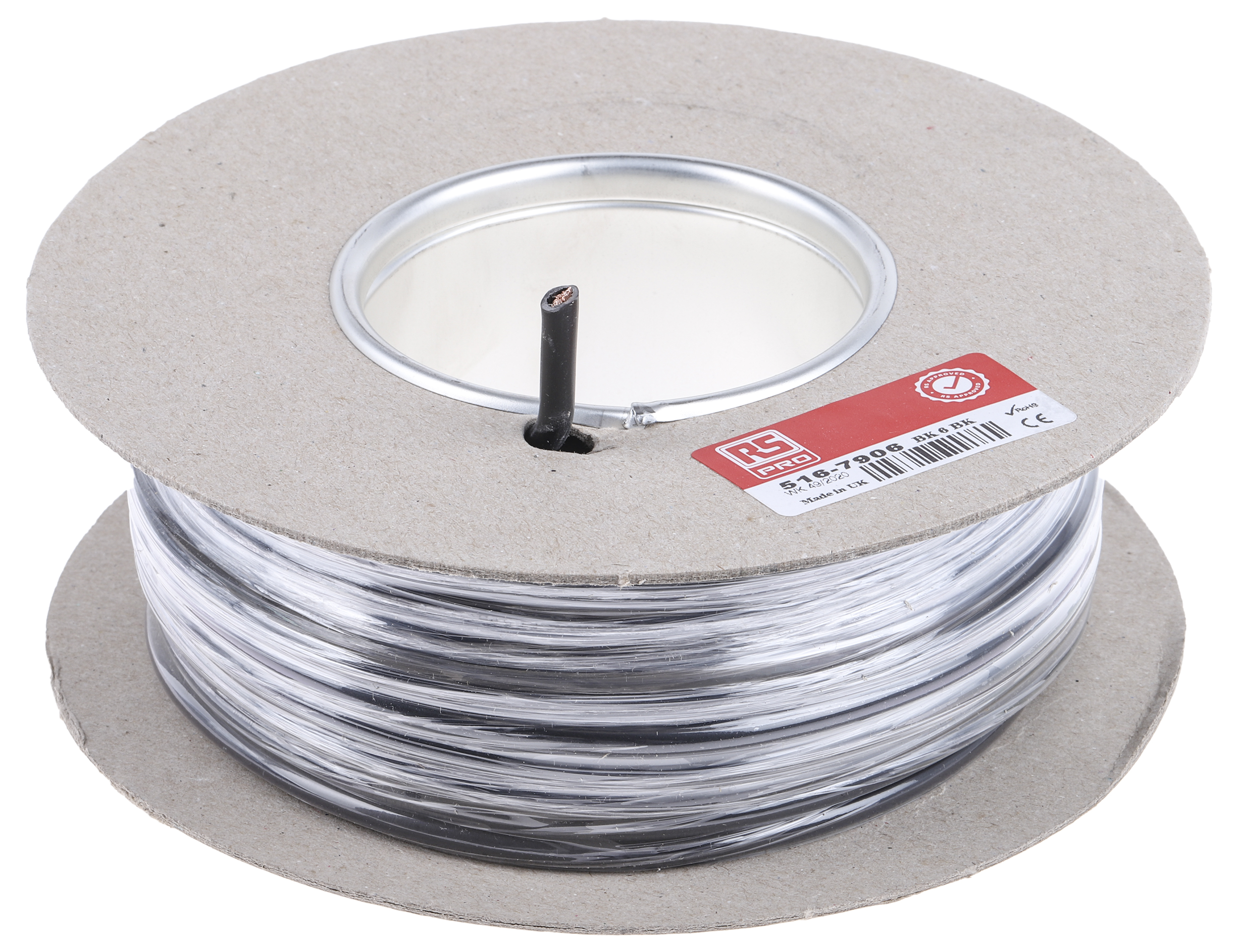 516-7906 RS PRO FLEXIBLE BK Series Black 6 mm² Hook Up Wire, 9 AWG, 80, 25 m, Polyvinyl Chloride