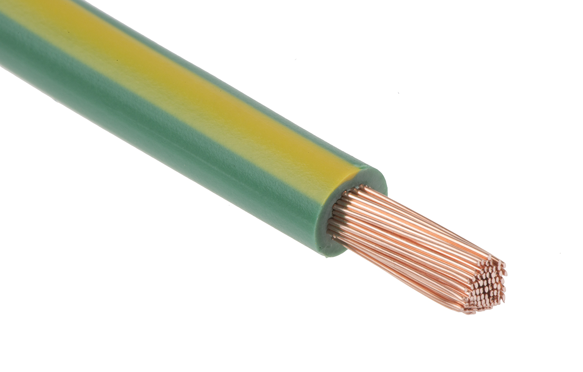 RS PRO FLEXIBLE BK Series Green, Yellow 6 mm² Hook Up Wire, 9 AWG, 80, 25 m, Polyvinyl Chloride, Polyvinyl Chloride