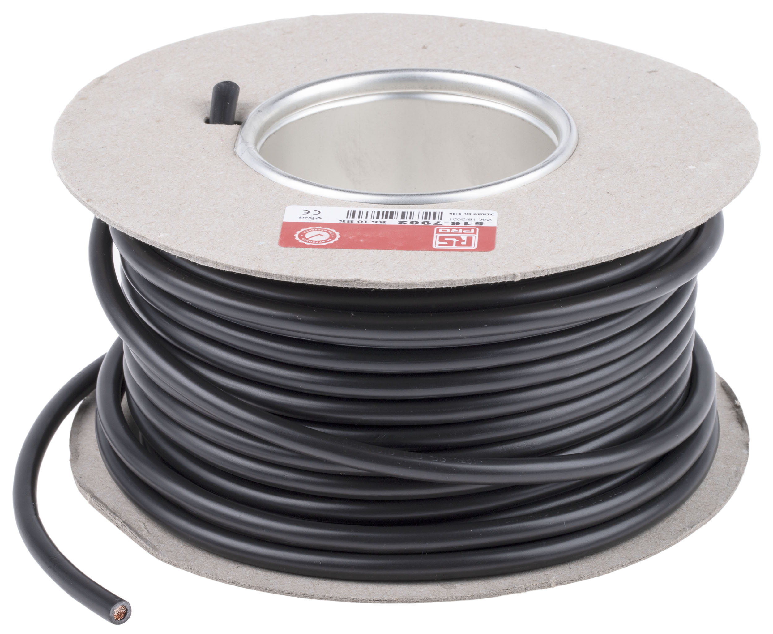 516-7962 RS PRO FLEXIBLE BK Series Black 10 mm² Hook Up Wire, 7 AWG, 72, 25 m, Polyvinyl Chloride, Polyvinyl Chloride