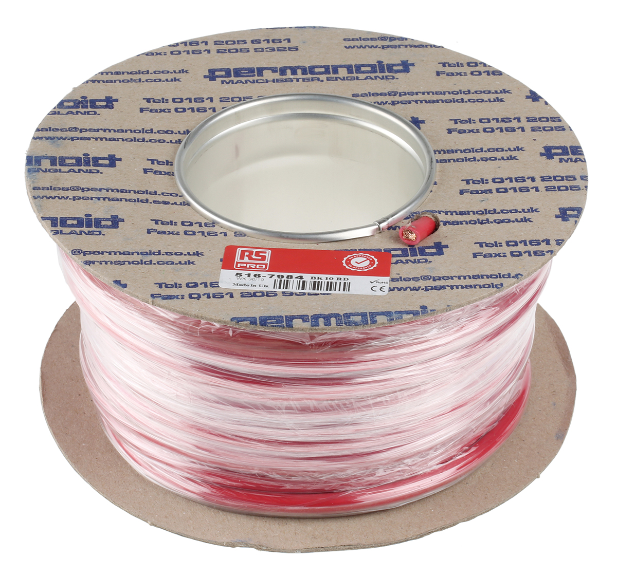 516-7984 RS PRO FLEXIBLE BK Series Red 10 mm² Hook Up Wire, 7 AWG, 80, 25 m, Polyvinyl Chloride, Polyvinyl Chloride
