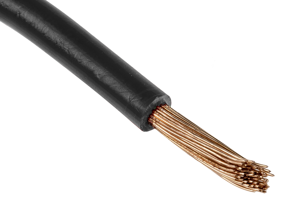 RS PRO FLEXIBLE BK Series Black 16 mm² Hook Up Wire, 5 AWG, 126, 25 m, Polyvinyl Chloride, Polyvinyl Chloride