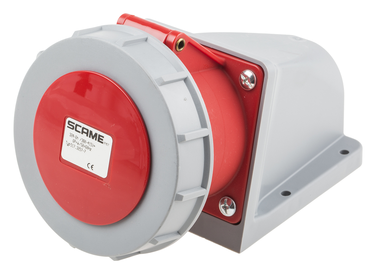 Scame, Optima IP67 Red Industrial Power Connector, Wall Mount, 6P+PE, Rated At 32A, 415V