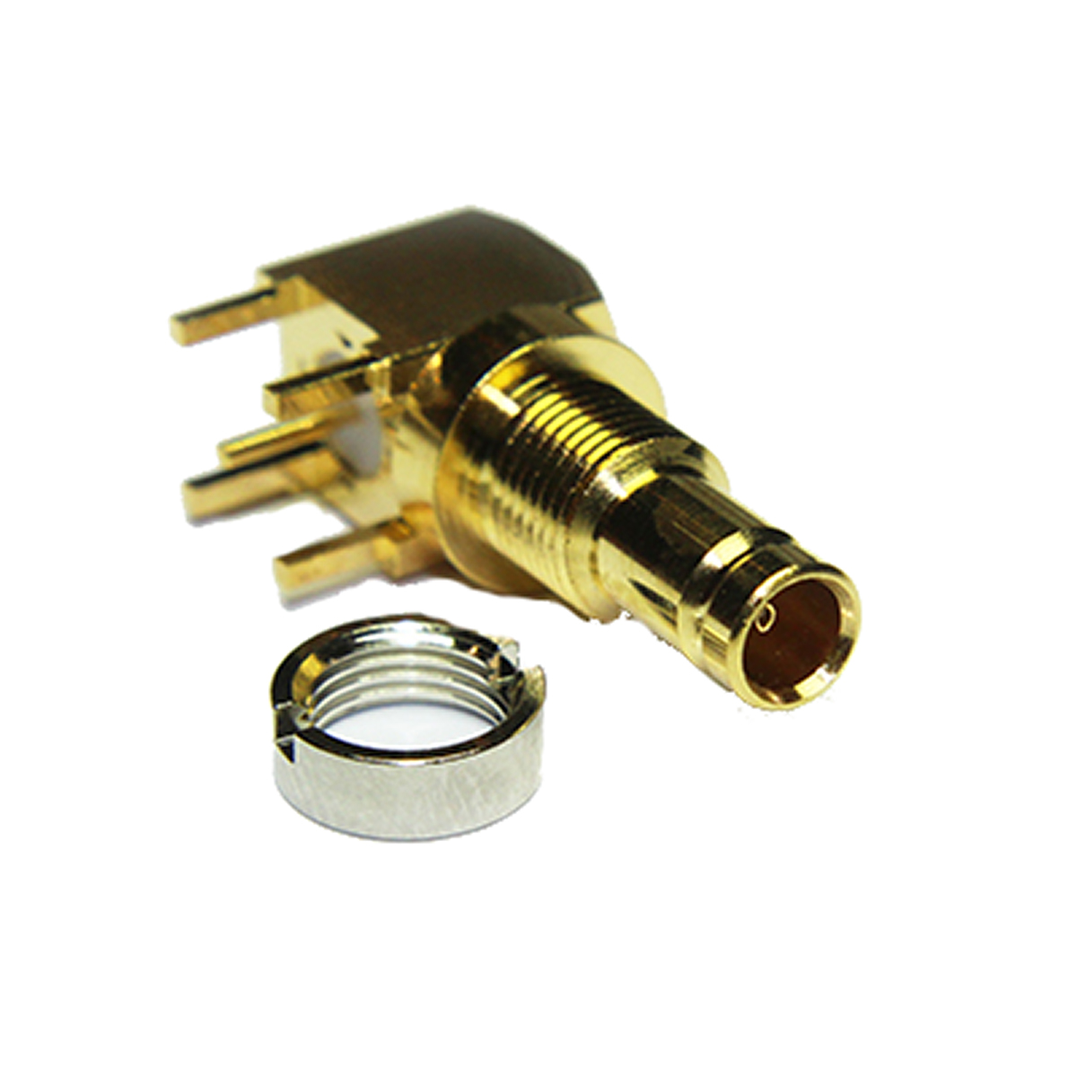 COAX Connectors Surface Female 1/2.3 Connector, 75 Ω, Right Angle Body Solder