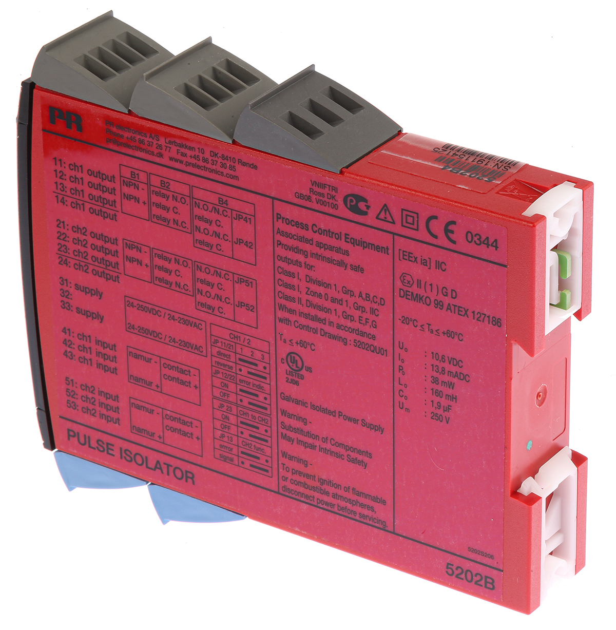 5202b4 PR Electronics 2 Channel Galvanic Barrier, Pulse, IECEx, ATEX
