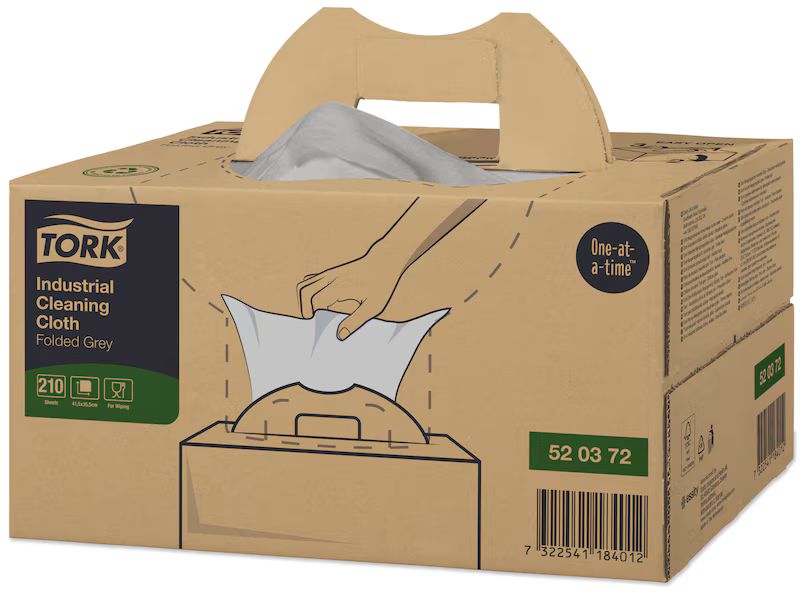 520372 Tork Grey Non-Woven Fabric Cloths for Industrial Cleaning, Dry Use, Box of 210 Per Pack, 415 x 355 mm, Repeat Use