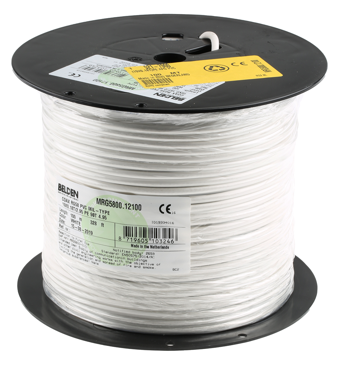 521-7900 Belden MRG5800 Series, 100 m, RG58 Coaxial Coaxial Cable 50 Ω, White, Unterminated